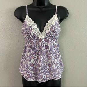 Vintage Forever 21 Lace Trim Babydoll Tank Top L Purple Paisley Fairy Y2K Boho